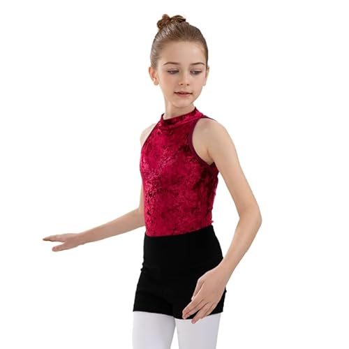 HEARTTOUCH Mädchen Samt Gymnastikanzug Turnanzug Ballettbody Tanzbody mit Tutu Rock Trikot Leotrd Shorts Ballettkleidung Tanzbekleidung Dancewear (C Rot,160) von HEARTTOUCH