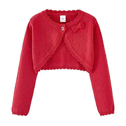 HEARTTOUCH Mädchen Strickjacke Basic Bolero Kinder Schulterjacke Shrug Top Einfarbig Cardigan Bolerojäckche Zum Kommunionkleid Partykleid Taufkleid (Rot,110,110) von HEARTTOUCH