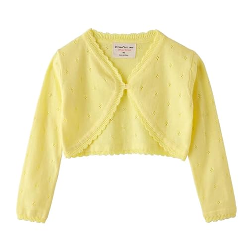 HEARTTOUCH Mädchen Strickjacke Cardigan Baumwolle Bolero Jäckchen Top Einfarbig Schulterjacke Langarm Strickpullover Sonnenschutz zum Partykleid (Gelb,110,110) von HEARTTOUCH