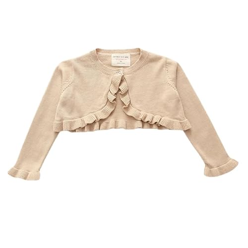 HEARTTOUCH Mädchen Strickjacke Shrug Top Kinder Basic Bolero Schulterjacke Einfarbig Cardigan Bolerojäckche Zum Kommunionkleid Partykleid Taufkleid (Beige,140,140) von HEARTTOUCH