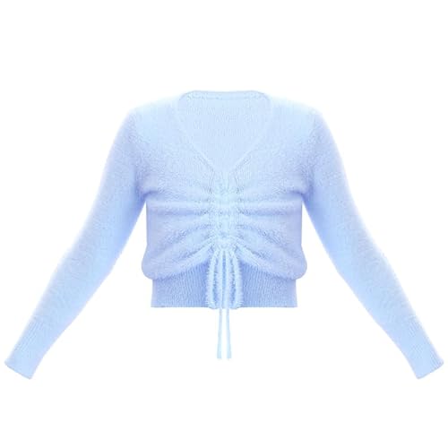 HEARTTOUCH Mädchen Warme Ballettjacke Wickeljacke Langarm Ballett Oberteile Tanztop Herbst Winter Ballettkleidung Tanzbekleidung (Blau,120-135,120,134) von HEARTTOUCH