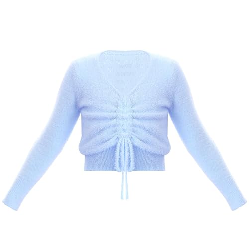 HEARTTOUCH Mädchen Warme Ballettjacke Wickeljacke Langarm Ballett Oberteile Tanztop Herbst Winter Ballettkleidung Tanzbekleidung (Blau,135-150,134,150) von HEARTTOUCH