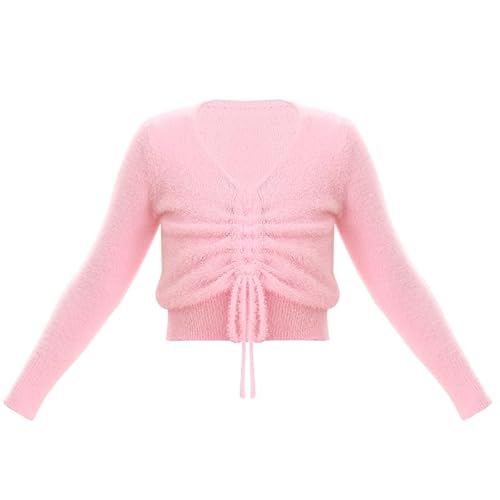 HEARTTOUCH Mädchen Warme Ballettjacke Wickeljacke Langarm Ballett Oberteile Tanztop Herbst Winter Ballettkleidung Tanzbekleidung (Rosa,135-150,134,150) von HEARTTOUCH