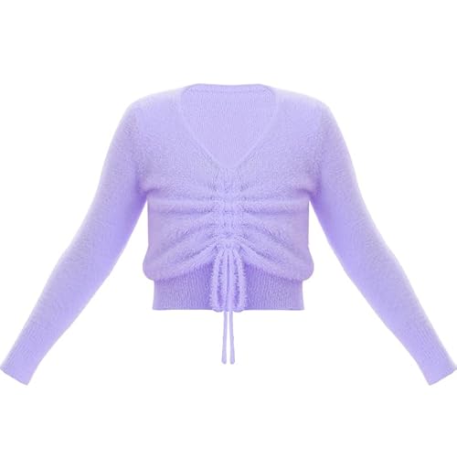 HEARTTOUCH Mädchen Warme Ballettjacke Wickeljacke Langarm Ballett Oberteile Tanztop Herbst Winter Ballettkleidung Tanzbekleidung (Violett,105-120,104,120) von HEARTTOUCH
