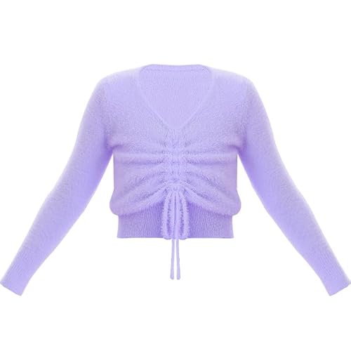 HEARTTOUCH Mädchen Warme Ballettjacke Wickeljacke Langarm Ballett Oberteile Tanztop Herbst Winter Ballettkleidung Tanzbekleidung (Violett,120-135,120,134) von HEARTTOUCH