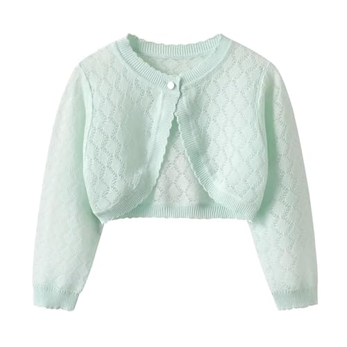 HEARTTOUCH Strickjacke Mädchen Baumwolle Basic Bolero Schulterjacke Kinder Shrug Top Einfarbig Cardigan Bolerojäckche Zum Kommunionkleid Partykleid Taufkleid (Grün,120,120) von HEARTTOUCH