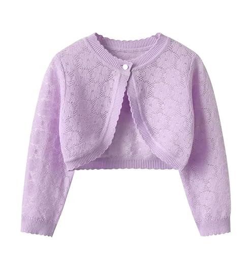 HEARTTOUCH Strickjacke Mädchen Baumwolle Basic Bolero Schulterjacke Kinder Shrug Top Einfarbig Cardigan Bolerojäckche Zum Kommunionkleid Partykleid Taufkleid (Violett,140,140) von HEARTTOUCH