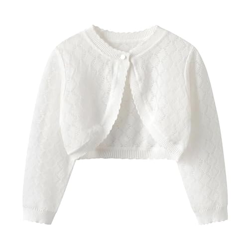 HEARTTOUCH Strickjacke Mädchen Baumwolle Basic Bolero Schulterjacke Kinder Shrug Top Einfarbig Cardigan Bolerojäckche Zum Kommunionkleid Partykleid Taufkleid (Weiß,80,80) von HEARTTOUCH
