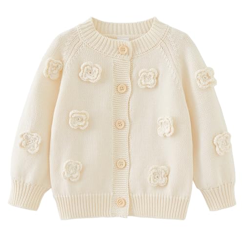 HEARTTOUCH Strickjacke Mädchen Rundhals Cardigan Bolero Jäckchen Top Kinder Pullover Baumwolle Langarm Schulterjacke Strickpullover (Weiß,110) von HEARTTOUCH
