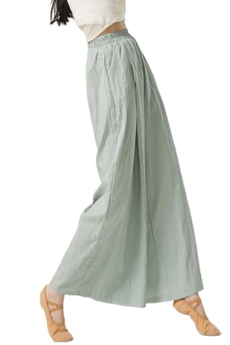 HEARTTOUCH Tanzhose Damen Modern Dance Hosen Weite Beinhose Taille Trainingshose Sporthose Freizeithose Tanzkleidung Dancewear (Grün,S) von HEARTTOUCH