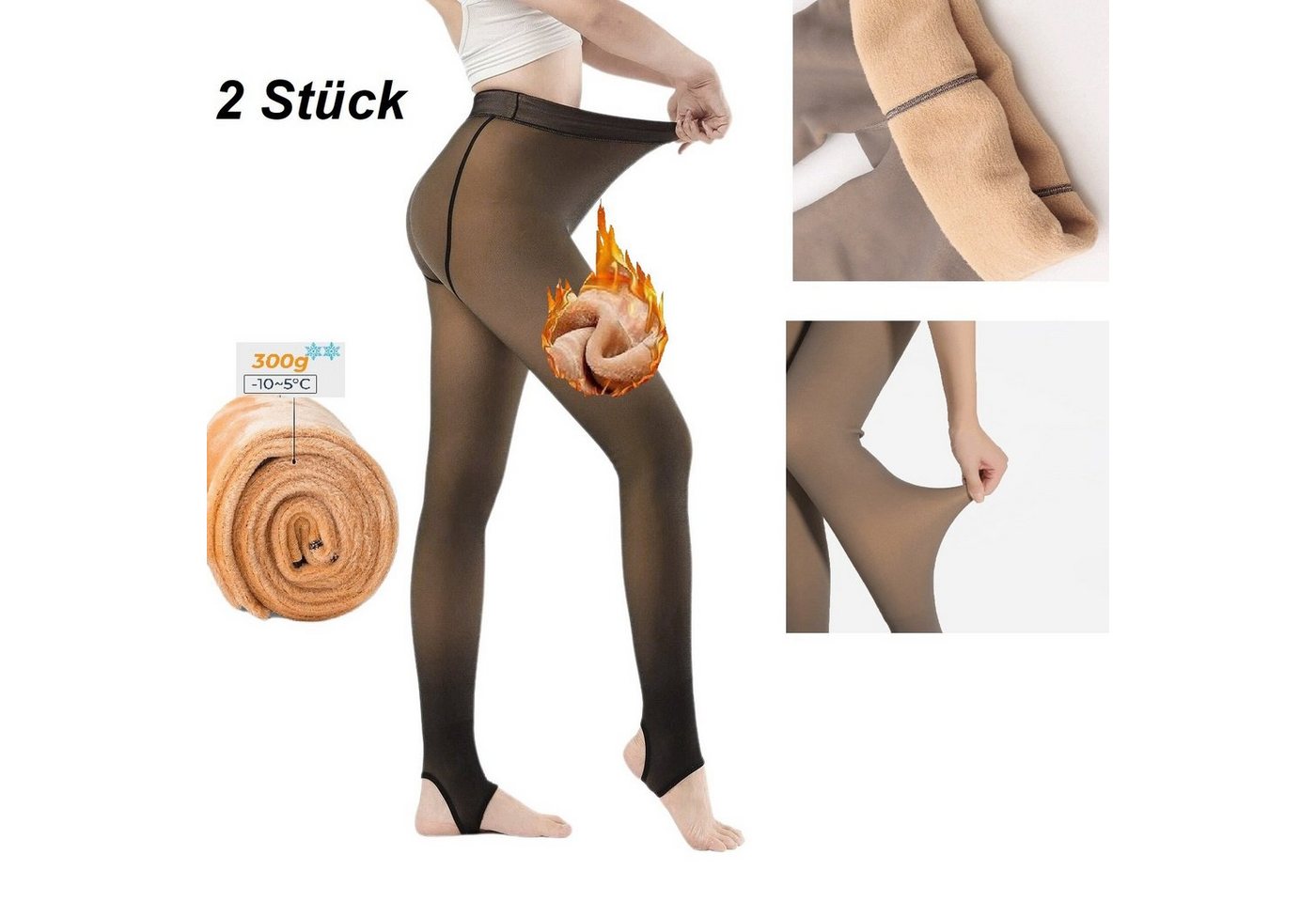 HEAT BOOSTER Thermoleggings 2 x HEAT BOOSTER Damen Fleece Winter Thermo Leggings Beige 502 S-L von HEAT BOOSTER