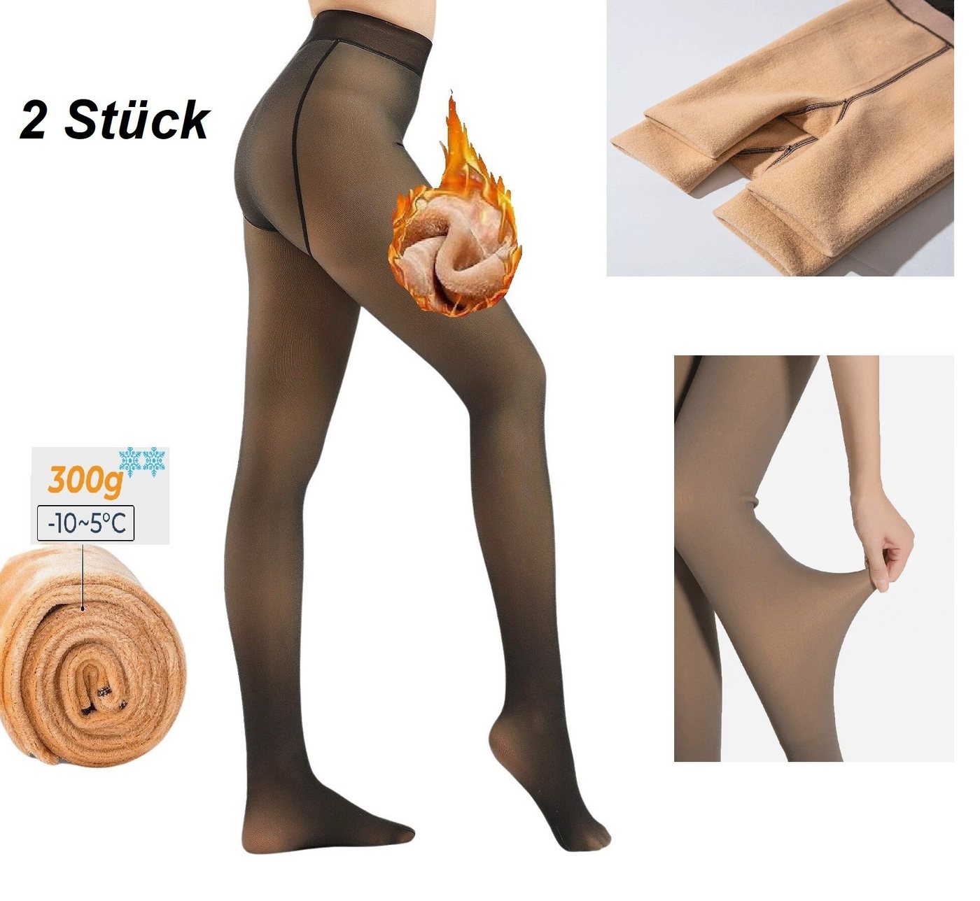 HEAT BOOSTER Thermostrumpfhose 2 x HEAT BOOSTER Damen Fleece Winter Thermo Strumpfhose Beige 503 S-L (2er-Pack) von HEAT BOOSTER