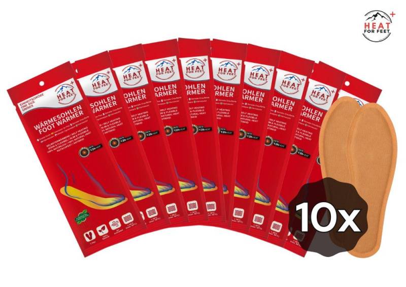 HEAT FOR FEET Fußwärmer Wärmesohlen für Schuhe - 5, 10 oder 30 Paar, bis zu 12Std. warme Füße, 10-tlg., Sofort wärmende Einlegesohlen, 100% natürlich, Unisex, Einheitsgröße von HEAT FOR FEET