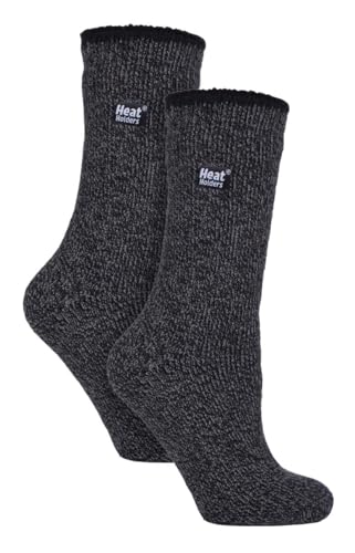 HEAT HOLDERS 2er Pack Damen Socken Merinowolle Dick Thermo Socken Verstärkte Warme Outdoor (37-42, Schwarz) von HEAT HOLDERS