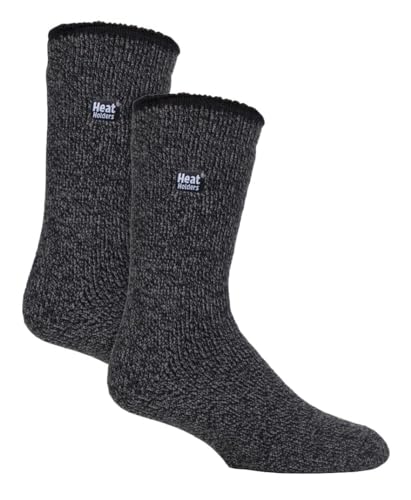 HEAT HOLDERS 2er Pack Herren Socken Merinowolle Atmungsaktiv Fleece Winter Socken Outdoor Warme (39-45, Schwarz) von HEAT HOLDERS