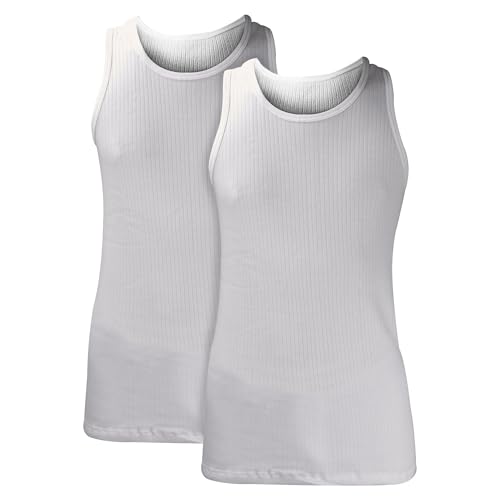 HEAT HOLDERS - 2er Pack Herren Thermo Innenfleece Baumwolle Reich Ärmellos Unterhemd (M, Weiß) von HEAT HOLDERS