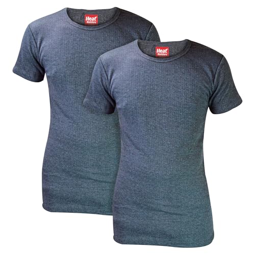 HEAT HOLDERS - 2er Pack Herren Thermo Innenfleece Outdoor Kurzarm Baumwolle Reich Unterhemd (L, Holzkohle) von HEAT HOLDERS