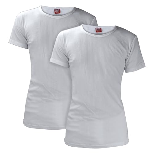 HEAT HOLDERS - 2er Pack Herren Thermo Innenfleece Outdoor Kurzarm Baumwolle Reich Unterhemd (M, Weiß) von HEAT HOLDERS