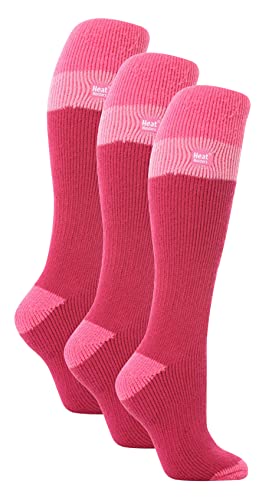 HEAT HOLDERS 3er Pack Damen Bunt Skisocken Winter Extra Warm Gepolstert Kniehohe Thermo Socken (37-42, Himbeer/hellrosa) von HEAT HOLDERS