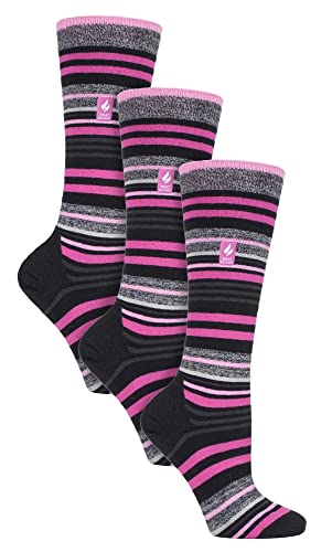 HEAT HOLDERS 3er Pack Damen Skisocken Atmungsaktiv Thermo Gestreift Kniehoch Socken mit Gepolstert (37-42, Schwarzer Streifen) von HEAT HOLDERS