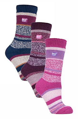 HEAT HOLDERS - 3er Pack Multipack Damen Winter Extra Warm Thermosocken (37-42, Blockstreifen) von HEAT HOLDERS