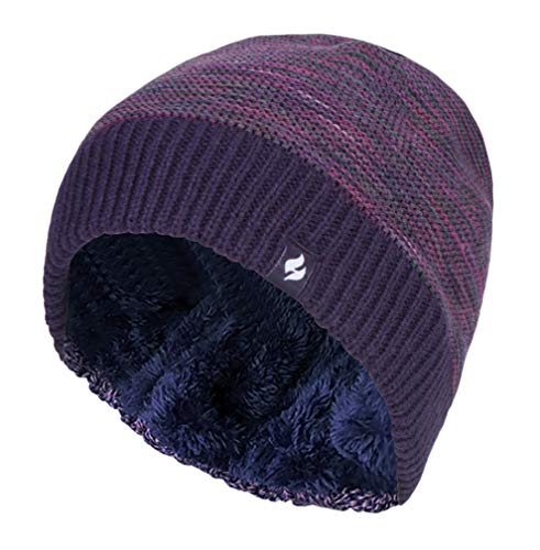 HEAT HOLDERS - Damen Elegant Muster Fleece Gefüttert Strick Beanie/Mütze für Winter und Herbst (Einheitsgröße, Lila) von HEAT HOLDERS