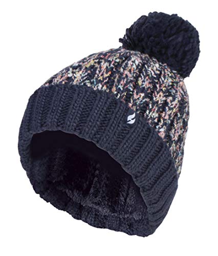 HEAT HOLDERS - Damen Elegant Strickmütze Gefüttert Groß Beanie mit Bommel und Fleecefutter (Einheitsgröße, Blau) von HEAT HOLDERS