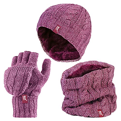 HEAT HOLDERS - Damen Extra Warm Mütze, Handschuhe und Halswärmer Set für Winter mit Fleece Gefüttert (Einheitsgröße, Rose) von HEAT HOLDERS