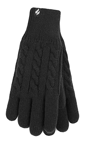 HEAT HOLDERS - Damen Extra Warm Winter Handschuhe | Strick Handschuhe mit Innen Flauschig Fleece Gefüttert (M-L, Schwarz) von HEAT HOLDERS