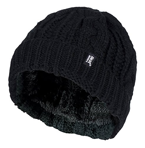 HEAT HOLDERS - Damen Innen Fleece Winter Warm Zopfmuster Beanie Strickmütze mit Umschlag (Schwarz (Tor), One Size) von HEAT HOLDERS