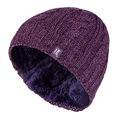 HEAT HOLDERS - Damen Mütze mit Fleecefutter für Winter und Herbst | Strick Beanie mit Warm Fleece (Einheitsgröße, Violett) von HEAT HOLDERS