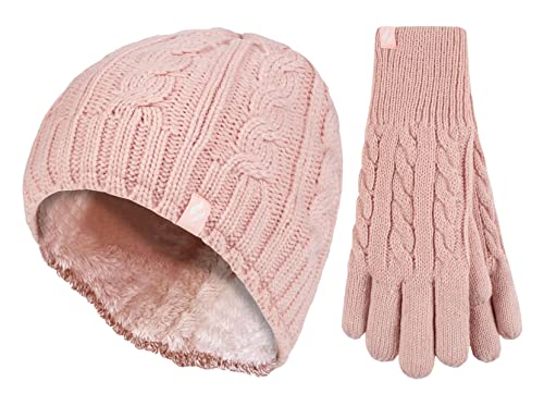 HEAT HOLDERS - Damen Mütze und Handschuh-Set für Winter | Extra Warm Beanie und Mütze mit Fleece Gefüttert (S-M, Dumky Pink) von HEAT HOLDERS