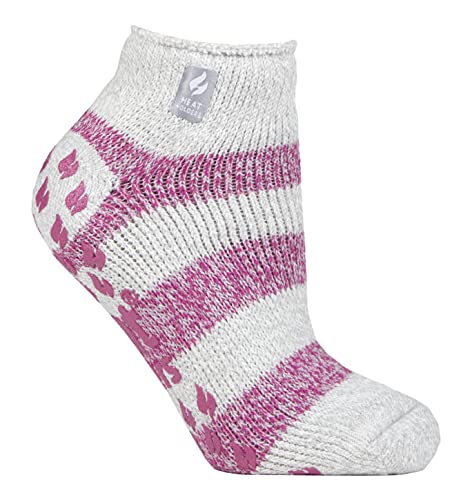 HEAT HOLDERS Damen Socken Kurz Warm Quarter Füßlinge Socken | Kurz Thermosocken Sneaker mit ABS (37-42, Hellgrau/berry (valencia)) von HEAT HOLDERS