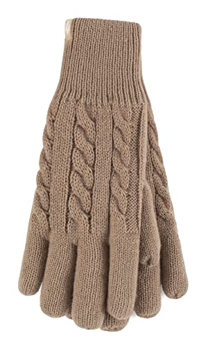 HEAT HOLDERS - Damen Extra Warm Winter Handschuhe | Strick Handschuhe mit Innen Flauschig Fleece Gefüttert (M-L, Beige) von HEAT HOLDERS