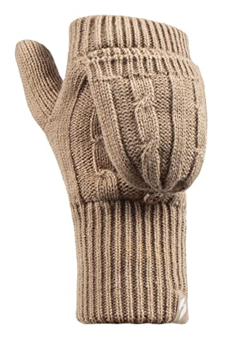 HEAT HOLDERS - Damen Thermo Fingerlose Handschuhe mit Fäustlinge Kappe | Winter Handschuhe mit Plüsch Fleecefutter (Einheitsgröße, Beige) von HEAT HOLDERS