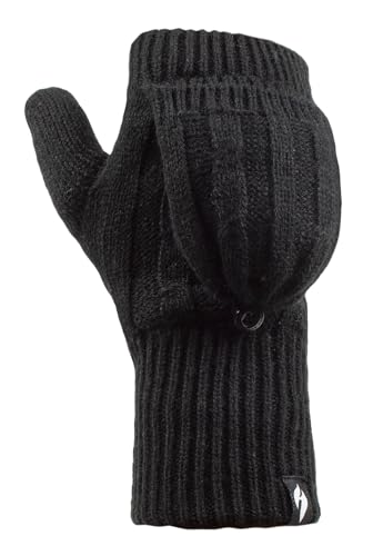 HEAT HOLDERS - Damen Thermo Fingerlose Handschuhe mit Fäustlinge Kappe | Winter Handschuhe mit Plüsch Fleecefutter (Einheitsgröße, Schwarz) von HEAT HOLDERS