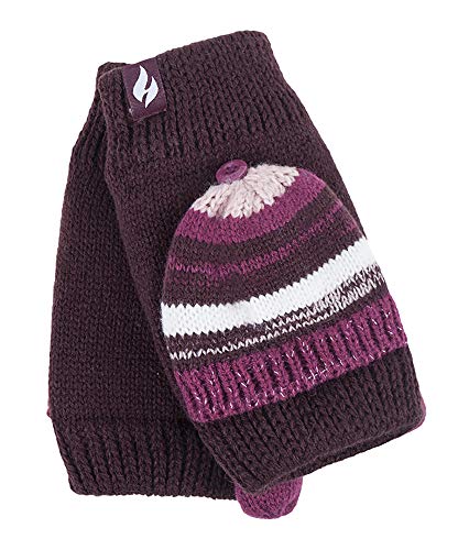 HEAT HOLDERS - Damen Thermo Winter Plush Fleece Gefüttert Strick Fingerlos Handschuhe mit Kappe (Einheitsgröße, Burgund/Mulberry) von HEAT HOLDERS