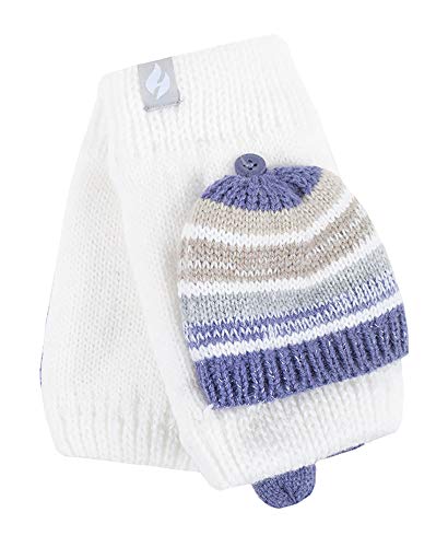 HEAT HOLDERS - Damen Thermo Winter Plush Fleece Gefüttert Strick Fingerlos Handschuhe mit Kappe (Einheitsgröße, Creme/Flieder) von HEAT HOLDERS