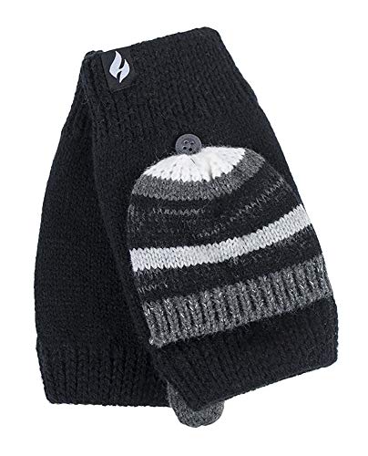 HEAT HOLDERS - Damen Thermo Winter Plush Fleece Gefüttert Strick Fingerlos Handschuhe mit Kappe (Einheitsgröße, Schwarz) von HEAT HOLDERS