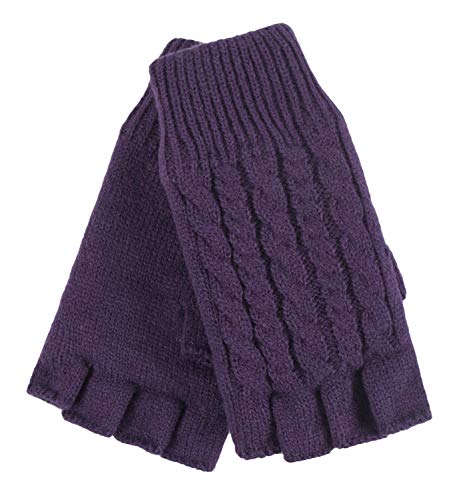 HEAT HOLDERS - Damen Thermo Winter Strick Fingerlos Handschuhe mit Plush Fleece Gefüttert (One Size, Violet) von HEAT HOLDERS