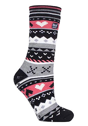 HEAT HOLDERS - Damen Thermo Winter Warm Antirutsch Noppen Kuschelsocken mit Abs Sohle in Geschenkbox (37/42, Black/Coral (Soul)) von HEAT HOLDERS