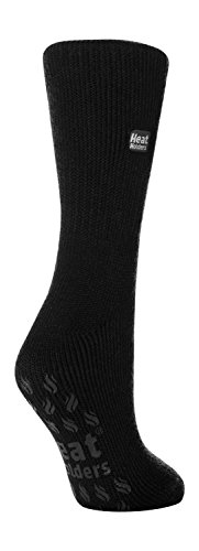 HEAT HOLDERS Damen Warm Stoppersocken Rutschfest Antirutschsohle Kuschelig Thermosocken Antirutsch für Winter (37-42, Pechschwarz) von HEAT HOLDERS