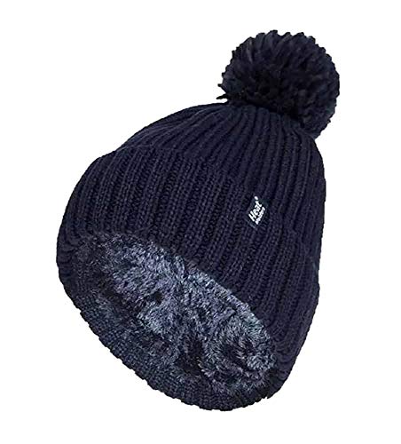 HEAT HOLDERS - Damen Warm Strick Kunstfell Mütze mit Bommel und Fleecefutter (One Size, Navy (Arden)) von HEAT HOLDERS