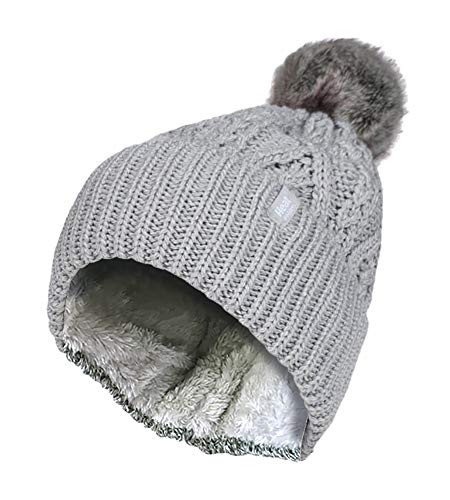 HEAT HOLDERS - Damen Warm Strickmütze Gefüttert Beanie mit Bommel und Fleecefutter (One Size, Light Grey (Solna)) von HEAT HOLDERS