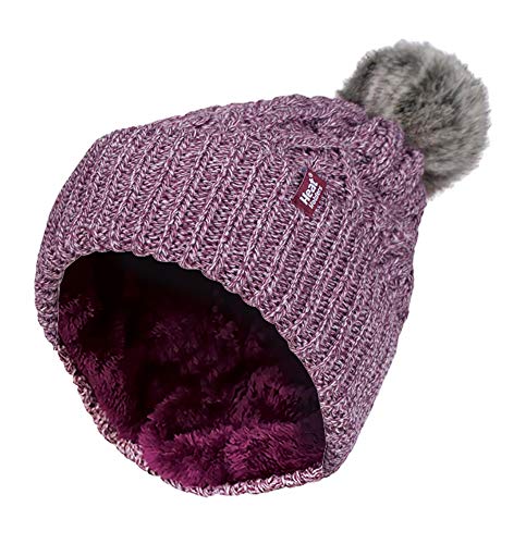 HEAT HOLDERS - Damen Warm Strickmütze Gefüttert Beanie mit Bommel und Fleecefutter (One Size, Rose (Solna)) von HEAT HOLDERS