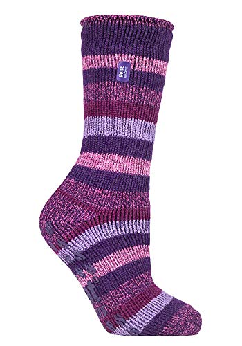 HEAT HOLDERS - Damen Warme Anti Rutsch Stopper Thermo Socken mit ABS Sohle 2.3 TOG (37-42 EU, Lila Streifen (Juniper)) von HEAT HOLDERS