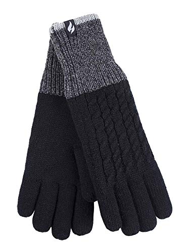 HEAT HOLDERS - Damen Winter Fleece Strick Elegant Norwegermuster Handschuhe (M-L, Black) von HEAT HOLDERS