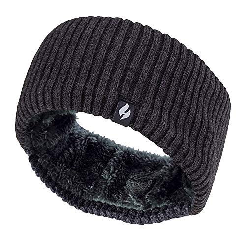 Heat Holders - Damen outdoor gestrickt strick thermo winter stirnband mit innen fleece (One Size, Geripptes Dunkelgrau) von HEAT HOLDERS