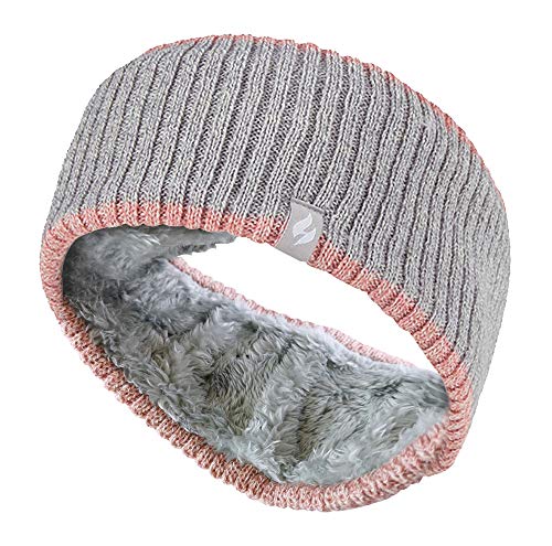 HEAT HOLDERS - Damen Outdoor gestrickt Strick Thermo Winter Stirnband mit innen Fleece (One Size, Geripptes Dunkelgrau) von HEAT HOLDERS