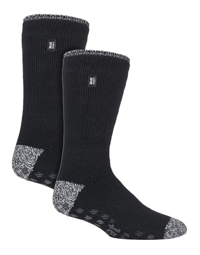HEAT HOLDERS Herren 2 Paar Hausschuhe Socken Warme Antirutsch Thermo Hausschuhe Socken für Winter (39-45, Schwarz) von HEAT HOLDERS